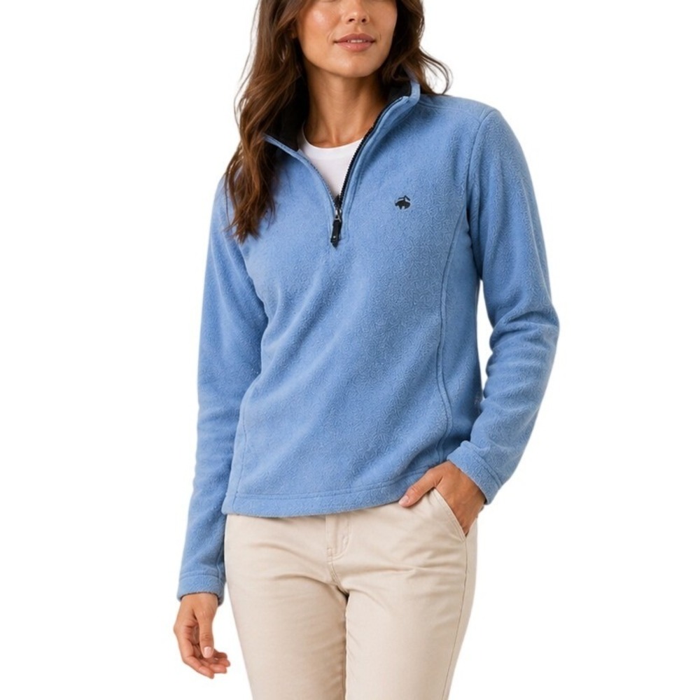 Brooks Brothers 346 Light Blue Quarter Zip Fleece Pullover Logo‎ Jacket Medium